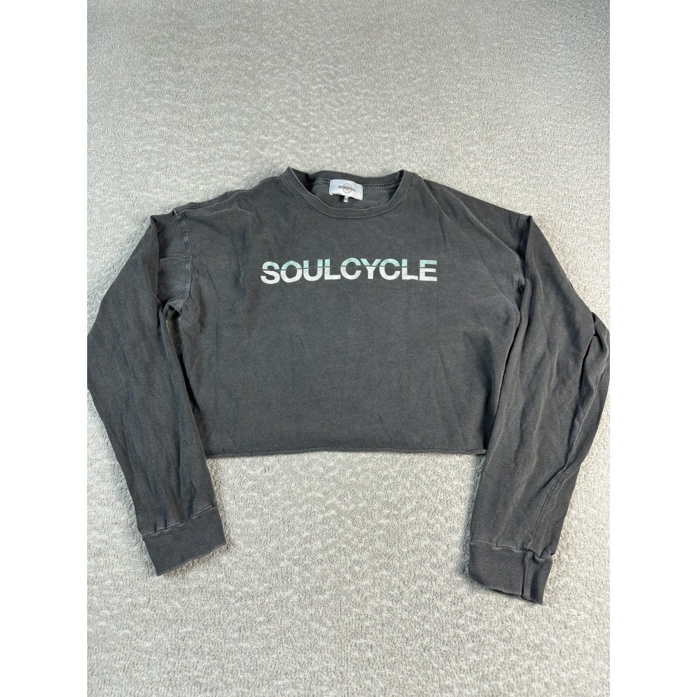 SoulCycle Shirt Womens M/L Black Cropped‎ Long Sleeve Crewneck Graphic Made USA
